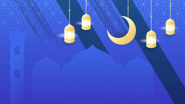 美しい現実的なハンギングランタン青カラフルなイスラムデザインの背景 — ストックベクタ