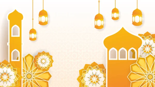 Beautiful Realistic Mandala Hanging Lantern Orange Colorful Islamic Design Background — Stock Vector