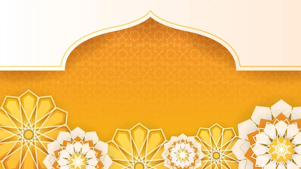 Krásná Realistická Mandala Závěsné Lucerny Oranžové Barevné Islámské Design Pozadí — Stockový vektor