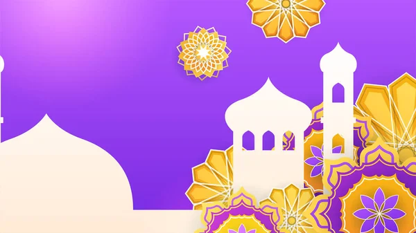 Красивая Реалистичная Мандала Фиолетовым Фонарем Оранжевый Красочный Исламский Дизайн Фона — стоковый вектор