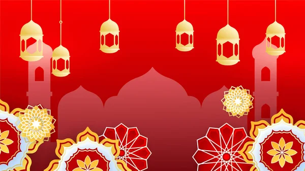 Beautiful Realistic Mandala Hanging Lantern Red Colorful Islamic Design Background — Stock Vector