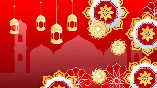 Beau Mandala Réaliste Avec Lanterne Suspendue Rouge Coloré Fond Conception — Image vectorielle