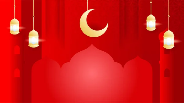 Bonito Realista Pendurado Lanterna Vermelho Colorido Islâmico Design Fundo — Vetor de Stock