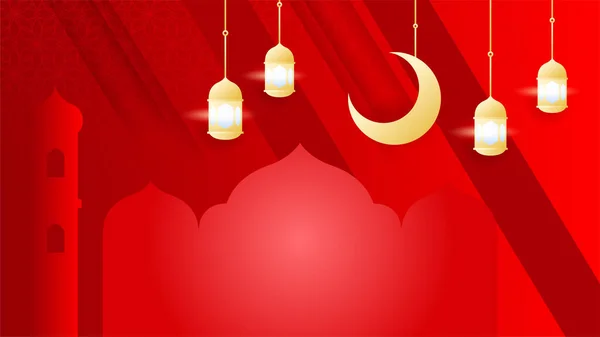 Bonito Realista Pendurado Lanterna Vermelho Colorido Islâmico Design Fundo — Vetor de Stock