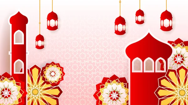 Red Gold Ramadan Kareem Abstract Greeting Card Background Vector Design — 스톡 벡터