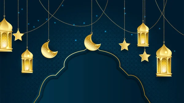 Schöne Realistische Luxus Blaues Gold Islamischen Ramadan Kareem Design Hintergrund — Stockvektor