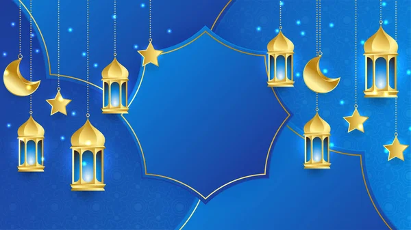 Schöne Realistische Luxus Blaues Gold Islamischen Ramadan Kareem Design Hintergrund — Stockvektor