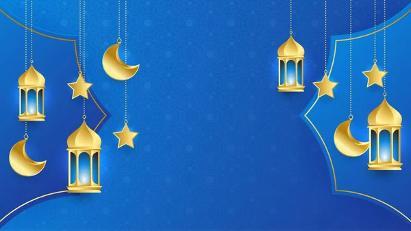 Frumos Realist Lux Albastru Aur Islamic Ramadan Kareem Fundal Design — Vector de stoc