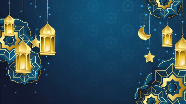 Belo Luxo Realista Azul Ouro Islâmico Ramadã Kareem Design Fundo — Vetor de Stock