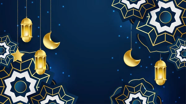 Schöne Realistische Luxus Blaues Gold Islamischen Ramadan Kareem Design Hintergrund — Stockvektor