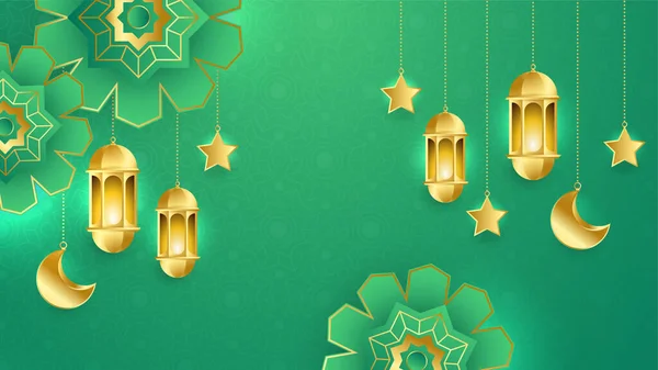 Frumos Realist Lux Verde Aur Islamic Ramadan Kareem Fundal Design — Vector de stoc