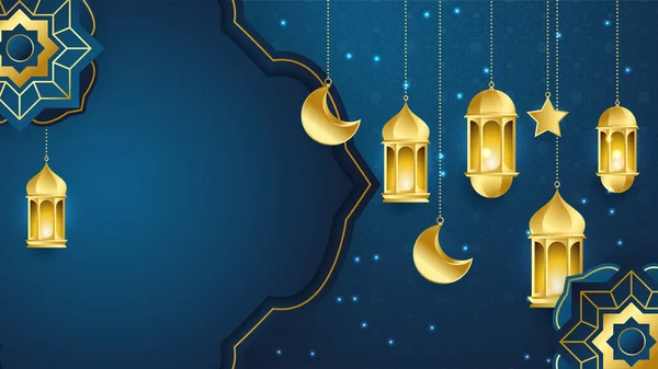 Schöne Realistische Luxus Blaues Gold Islamischen Ramadan Kareem Design Hintergrund — Stockvektor