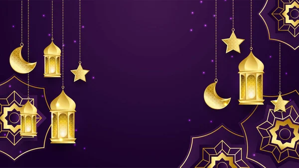 Ramadan Kareem Cartão Vetorial Com Crescente Metal Dourado Estrelas Arco — Vetor de Stock