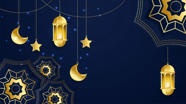 Piękne Realistyczne Luksusowe Niebieskie Złoto Islamski Ramadan Kareem Tło Projektu — Wektor stockowy