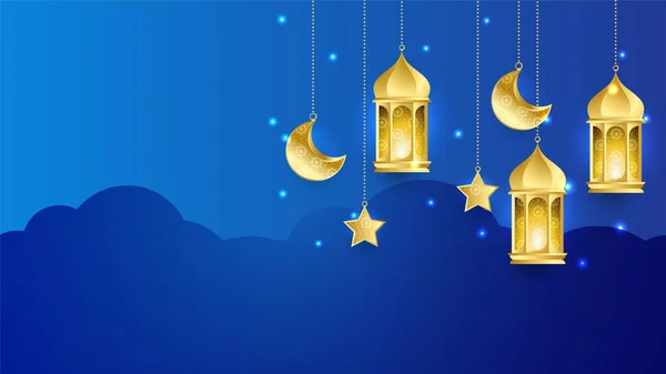 Réaliste Ramadan Kareem Fond Lune Bleue Fond Abstrait Éléments Islamiques — Image vectorielle