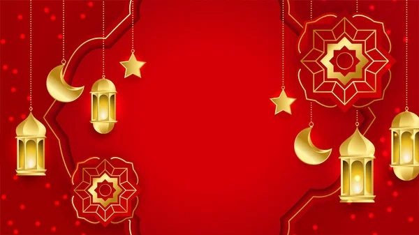 Ramadan Kareem Background Red Gold Moon Abstract Luxury Islamic Elements — Stock Vector