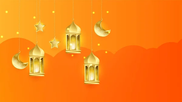 Realistyczne Tło Ramadan Kareem Orange Złoty Księżyc Abstrakcyjny Luksus Islamskich — Wektor stockowy