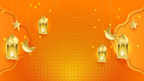 Realista Ramadan Kareem Fundo Lua Ouro Laranja Abstrato Luxo Elementos — Vetor de Stock