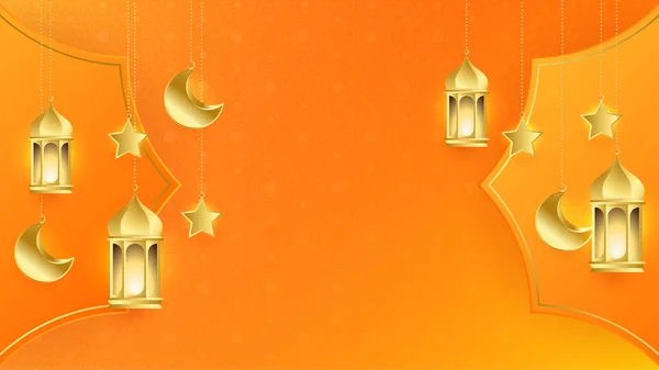 Realistyczne Tło Ramadan Kareem Orange Złoty Księżyc Abstrakcyjny Luksus Islamskich — Wektor stockowy