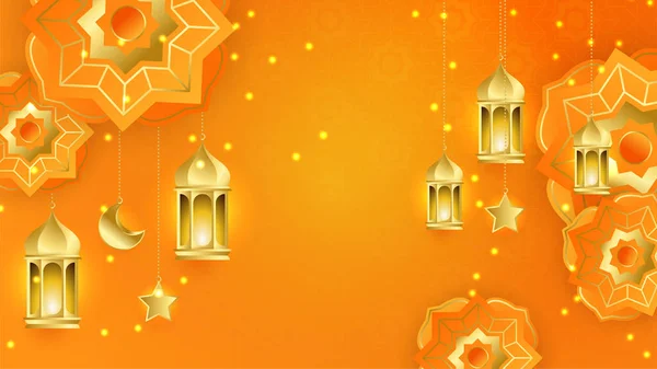 Realistische Ramadan Kareem Hintergrund Orangefarbener Gold Mond Und Abstrakter Islamischer — Stockvektor