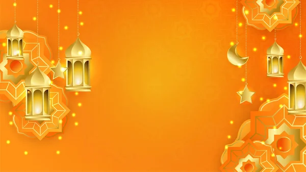 Réaliste Ramadan Kareem Fond Lune Orange Fond Abstrait Éléments Islamiques — Image vectorielle