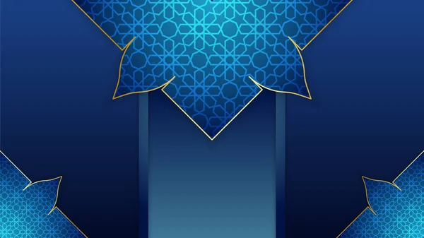 Hermoso Ramadán Kareem Azul Diseño Banner Oro Realista Ramadan Fondo — Vector de stock