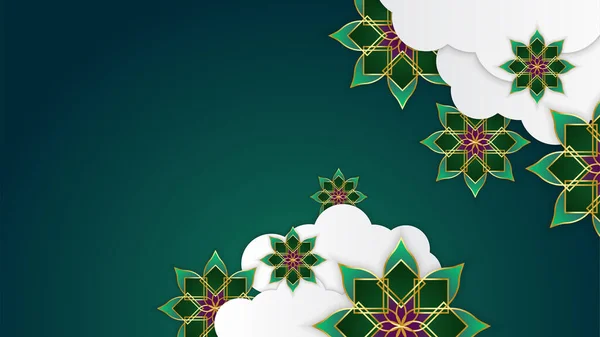 Krásný Ramadán Kareem Zelený Zlatý Banner Design Realistické Ramadan Kareem — Stockový vektor