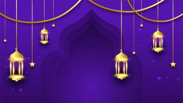 Wunderschönes Ramadan Kareem Blau Und Gold Banner Design Realistische Ramadan — Stockvektor