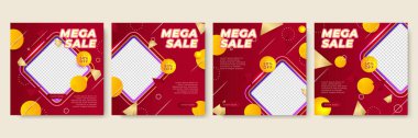 mega satışı kutlamak için kırmızı sarı renkli satış postası tasarım şablonu arka planı