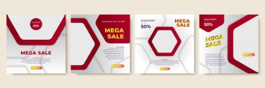 transparant altıgen kırmızı renkli satış post tasarım şablonu arka planı