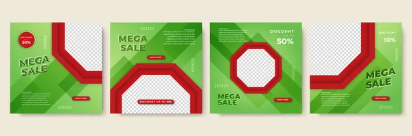 Transparente Hexagonal Verde Rojo Colorido Venta Post Diseño Plantilla Fondo — Vector de stock