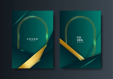 İş broşürü kapağı tasarımı için çizgi dokusu olan soyut geometrik desen arkaplanı. Gradyan koyu yeşil, altın, turuncu, mor, mavi ve yeşil vektör afiş şablonu