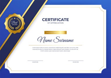 Profesyonel altın mavi sertifika tasarım şablonu
