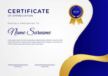 Profesyonel altın mavi sertifika tasarım şablonu