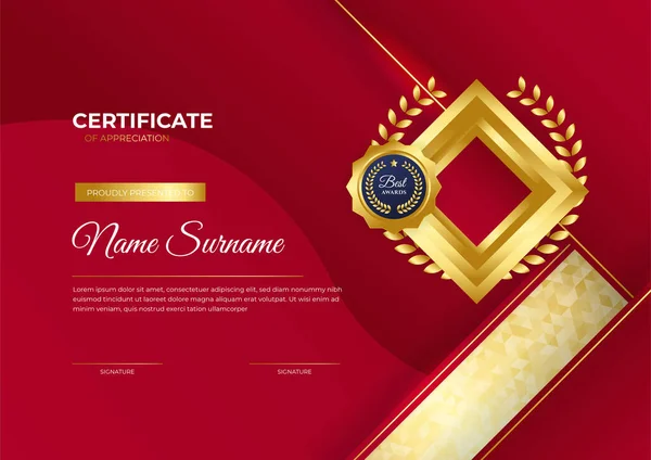 Профессиональный Дизайн Золотого Красного Сертификата — стоковый вектор