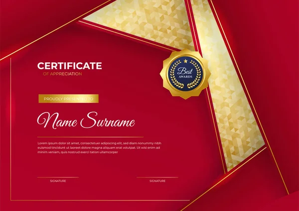 Професійний Шаблон Дизайну Золотий Червоний Сертифікат — стоковий вектор