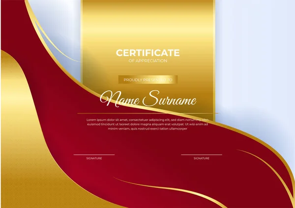 Modelo Design Certificado Vermelho Dourado Brilho Luxo —  Vetores de Stock