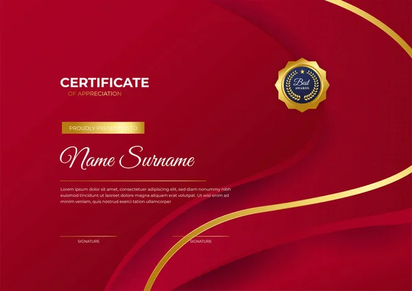 Moderne Werknemer Gouden Rode Certificaat Ontwerp Sjabloon — Stockvector
