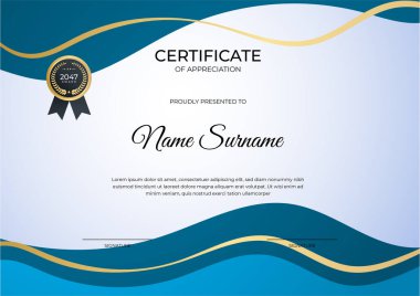 Modern çalışan altın mavi sertifika tasarım şablonu