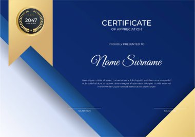 Modern çalışan altın mavi sertifika tasarım şablonu