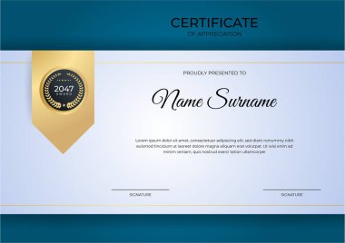 Profesyonel altın mavi sertifika tasarım şablonu