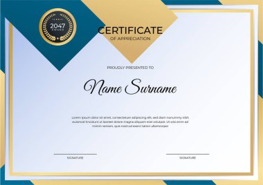 Profesyonel altın mavi sertifika tasarım şablonu