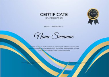 Profesyonel altın mavi sertifika tasarım şablonu