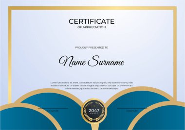 Profesyonel altın mavi sertifika tasarım şablonu
