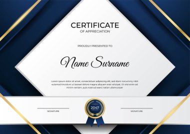 Modern çalışan altın mavi sertifika tasarım şablonu