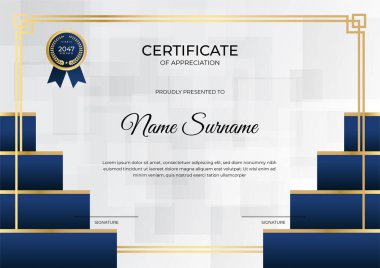 Modern çalışan altın mavi sertifika tasarım şablonu