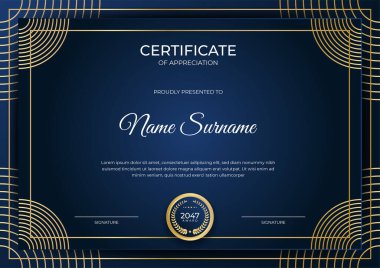 Lüks parlak altın mavi sertifika tasarım şablonu