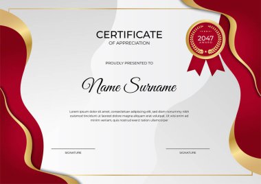 Modern çalışan kırmızı sertifika tasarım şablonu