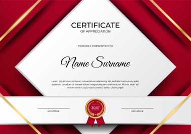 Modern çalışan kırmızı sertifika tasarım şablonu