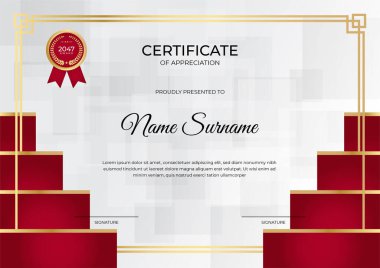 Modern çalışan kırmızı sertifika tasarım şablonu
